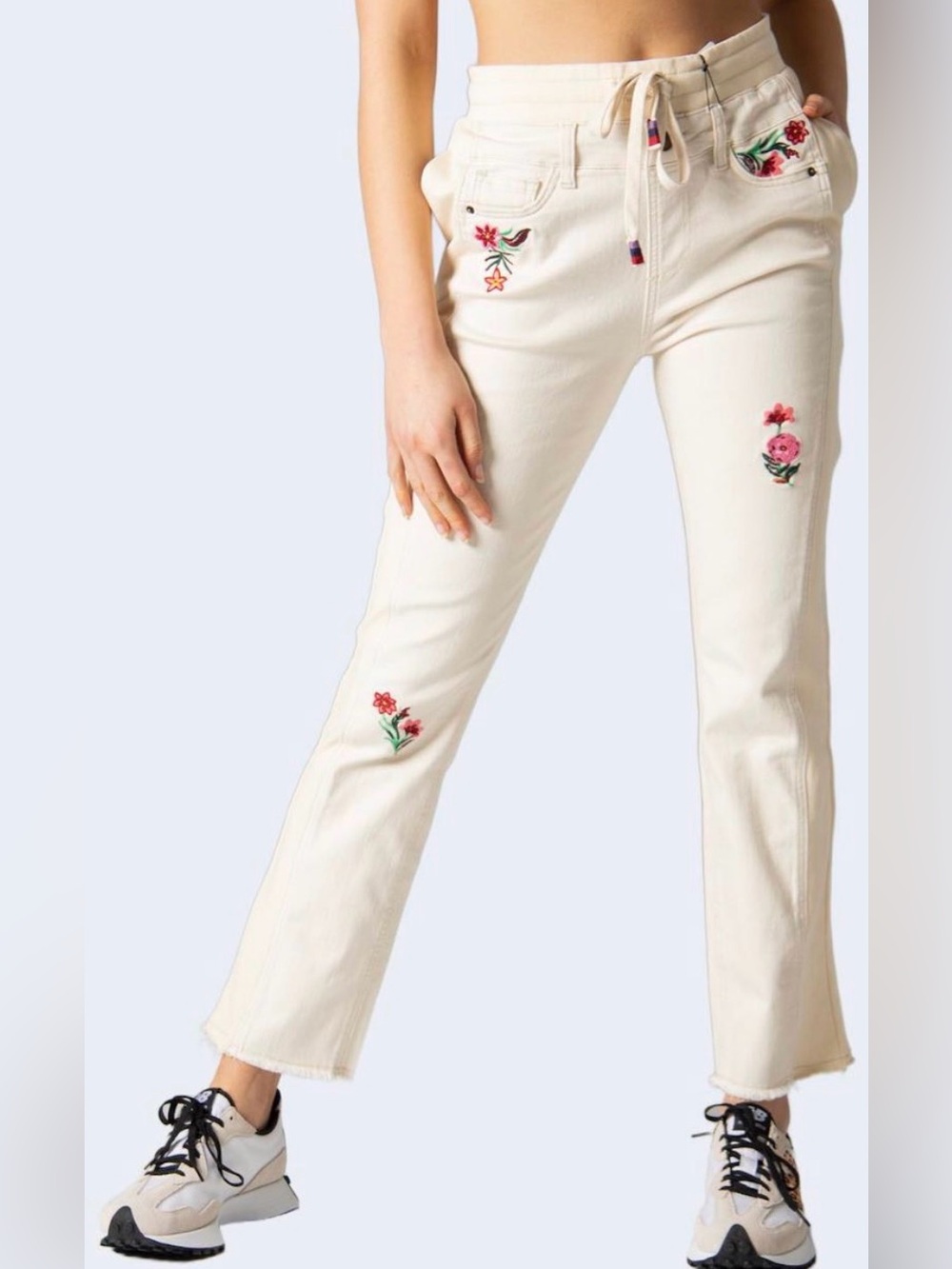 Desigual Embroidered Off-White Lita Jogger Style Jeans, sz US XS